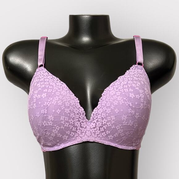 Victorias Secret Padded No-Wire Bra Womans 36DD Strappy Adjustable Lace Purple - Picture 2 of 11